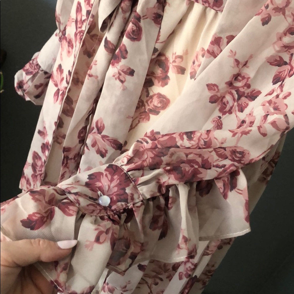 Vintage Rose Floral High Neck Ruffled Midi Dress - Picture 6 of 8